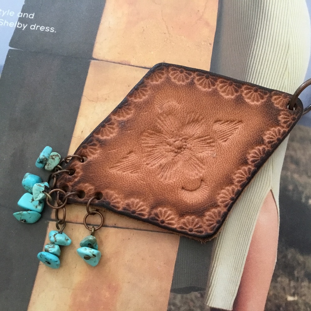 Tooled Leather and Turquoise Artisan Crafted Necklace is New w/o Tags!